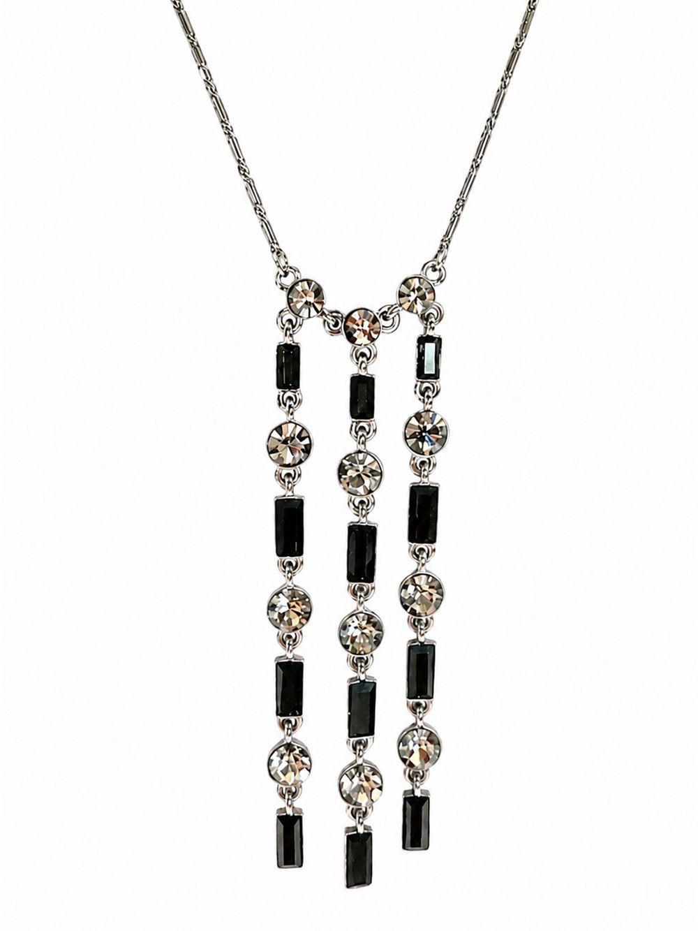 Givenchy Vintage GUNMETAL Fringe Crystal STATEMENT Necklace Dangle Drop